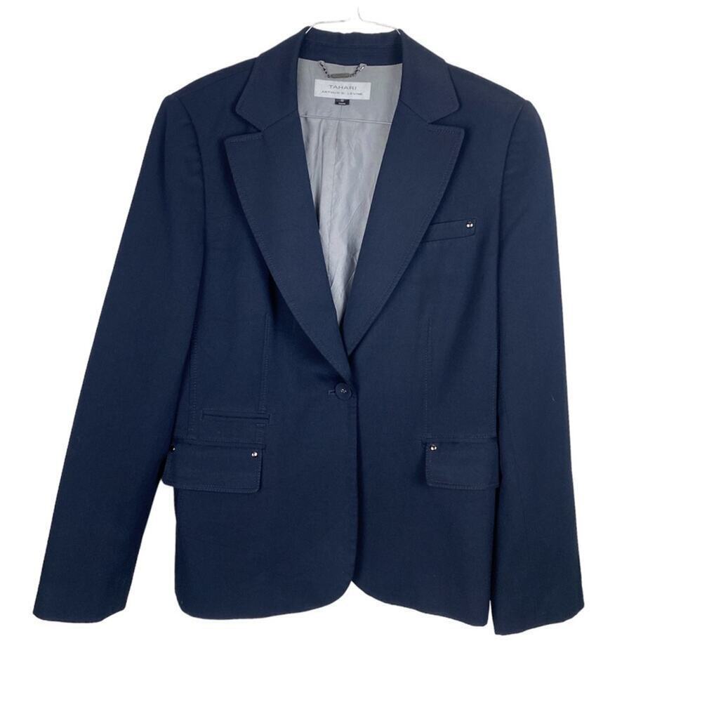 Tahari Navy Blazer Jacket SZ 10 Classic Workwear, Stretch Fabric